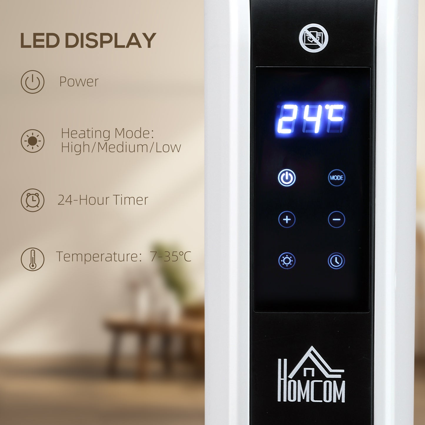 HOMCOM Three-Mode Modern Slimline Heater, 7-35â Temperature