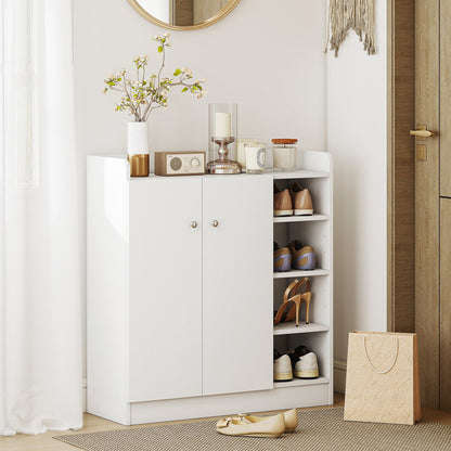 HOMCOM Shoe Storage Cabinet Two Doors w/ Adjustable 4 Shelves Cupboard Footwear Rack Stand Organiser Hallway White