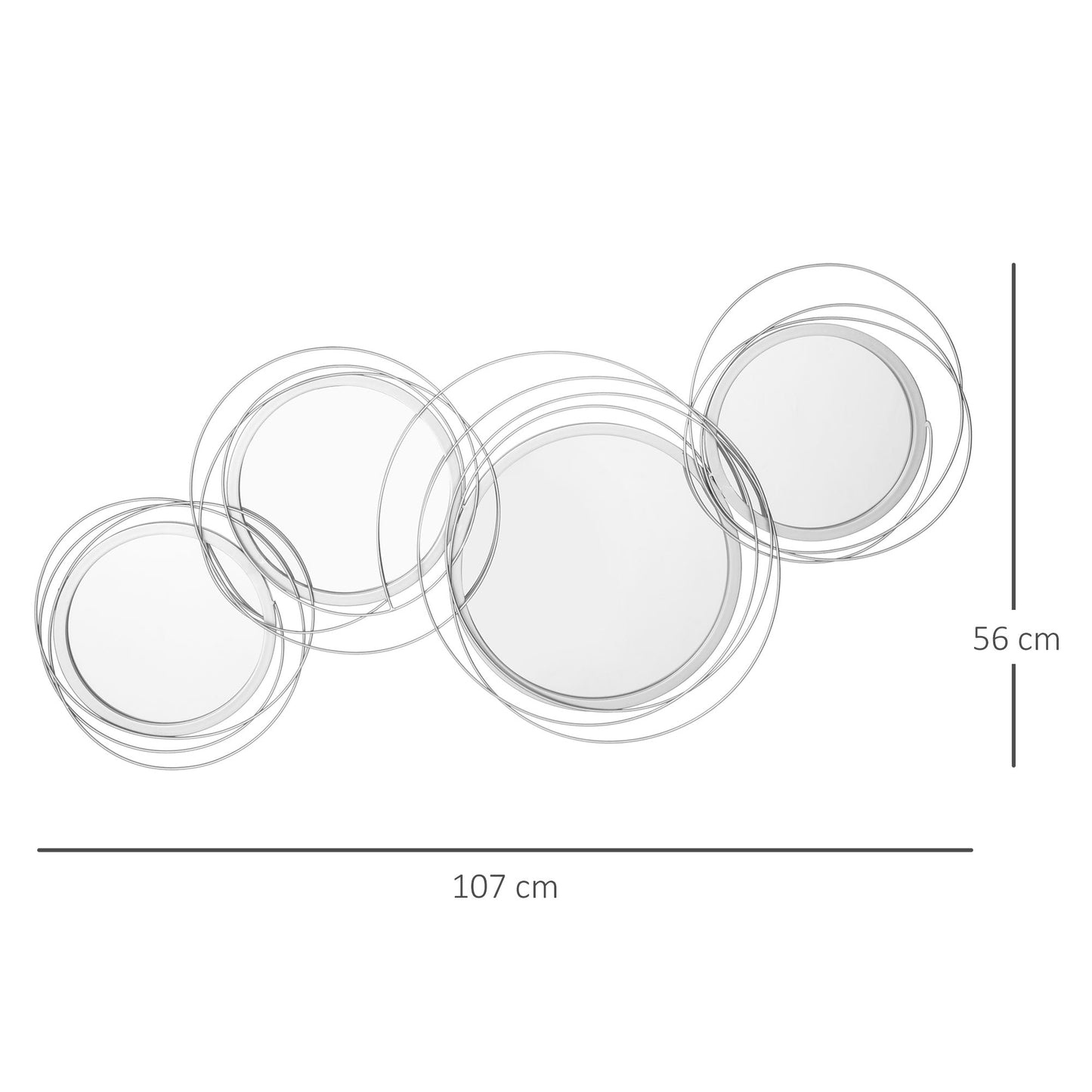 HOMCOM Metal Wall Mirrors, 107cm Modern Decorative Silver Mirror Decor Hanging, Home Wall Sculptures for Living Room Bedroom Dining Room