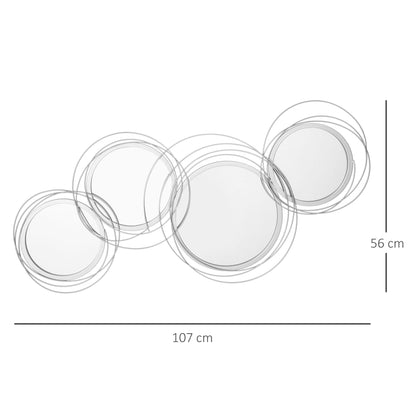 HOMCOM Metal Wall Mirrors, 107cm Modern Decorative Silver Mirror Decor Hanging, Home Wall Sculptures for Living Room Bedroom Dining Room