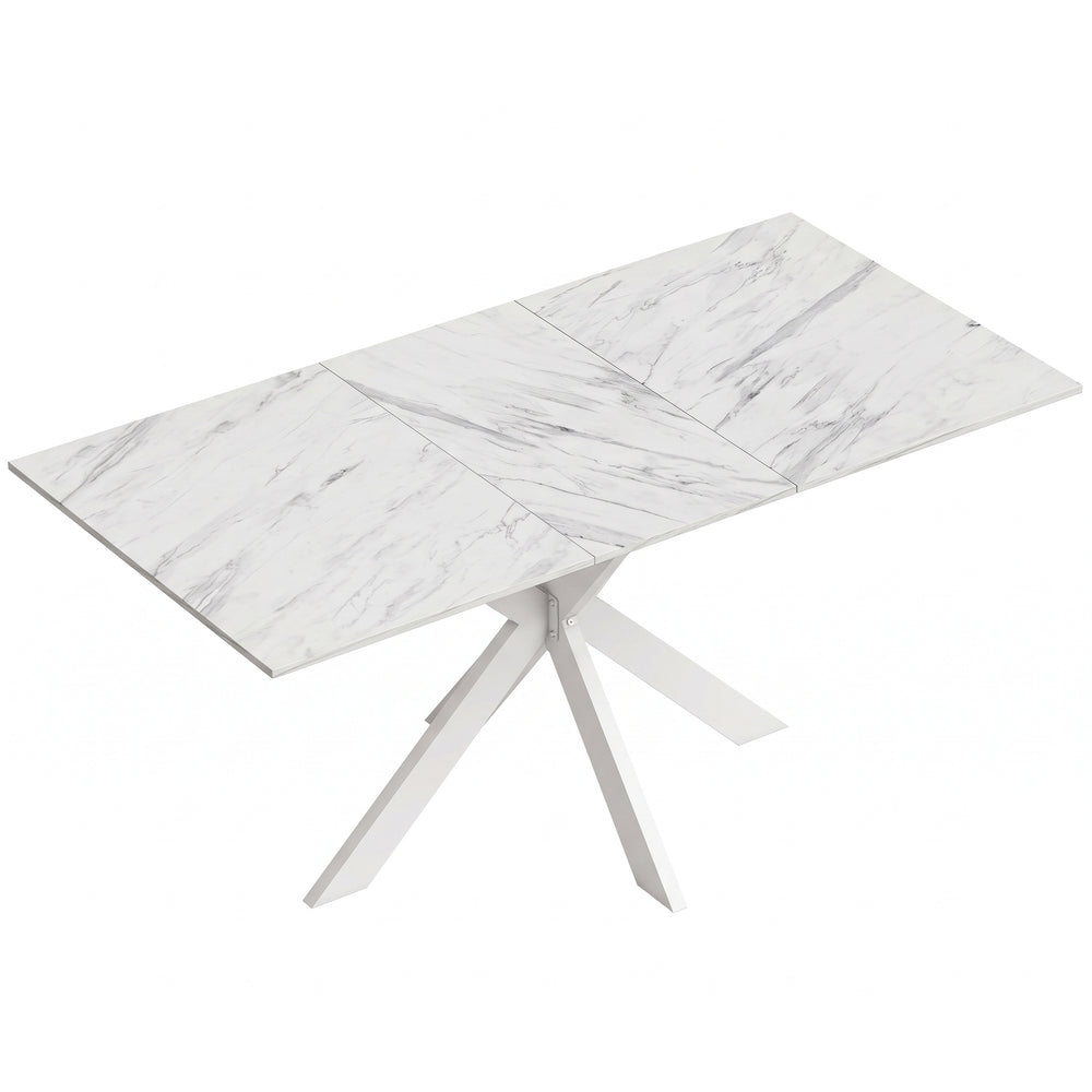 HOMCOM Extendable Dining Table Steel Cross Legs Steel Rails Space Saving White