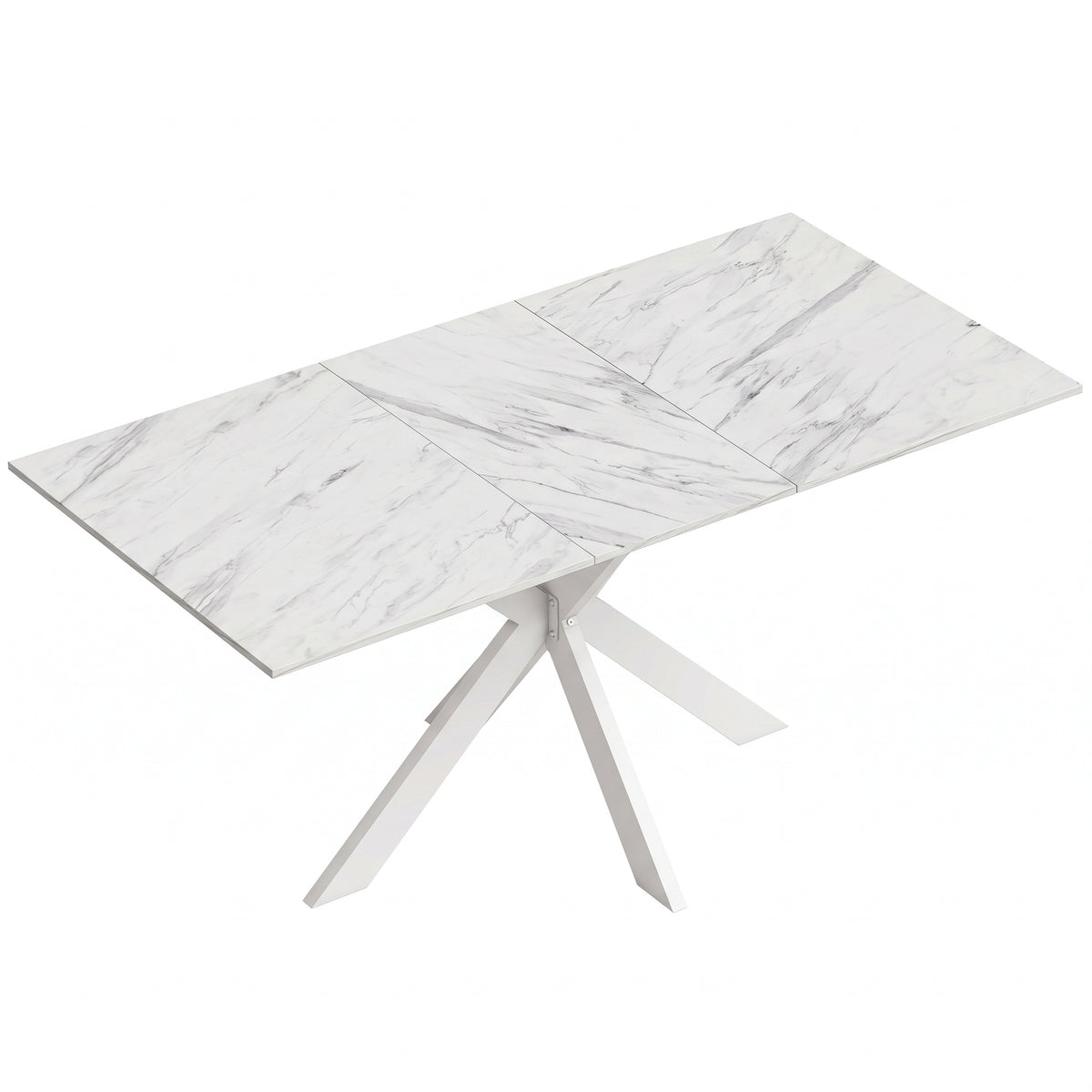 HOMCOM Extendable Dining Table Steel Cross Legs Steel Rails Space Saving White