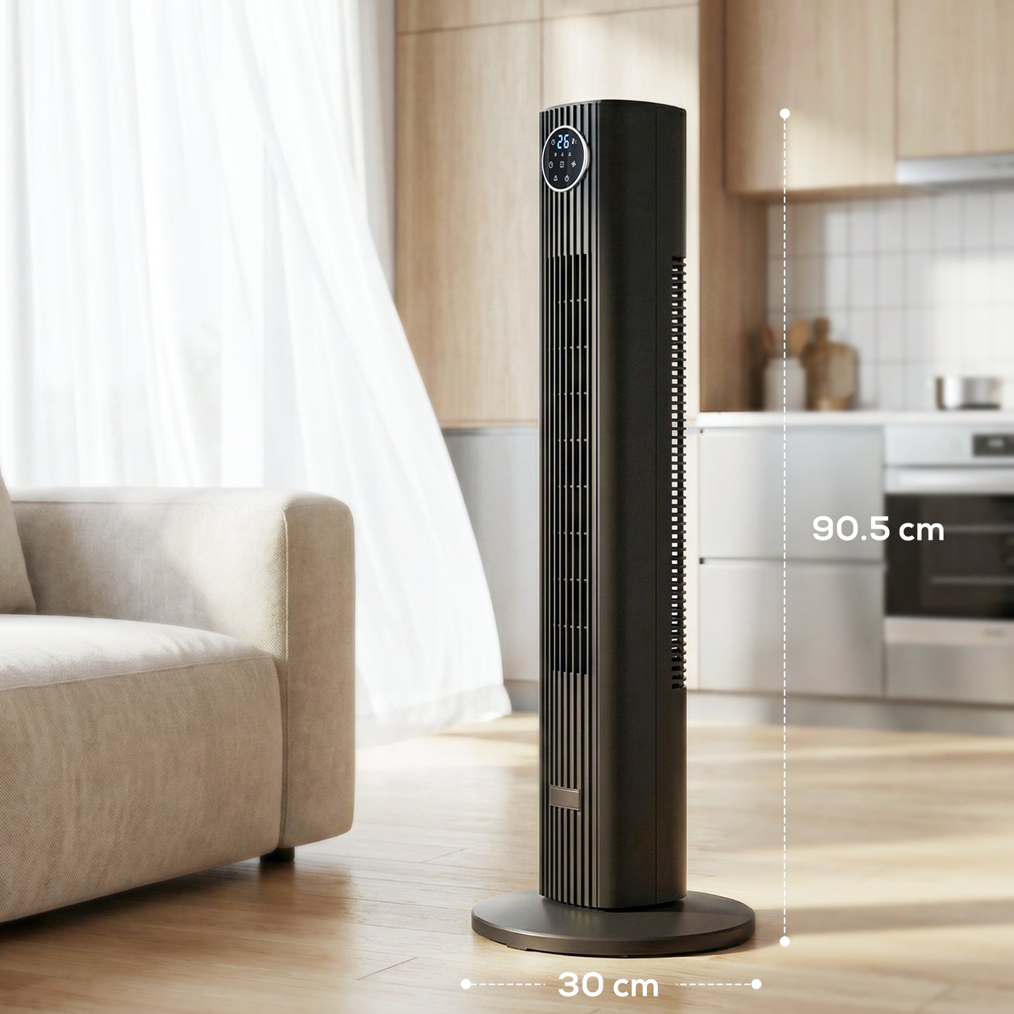 HOMCOM 28dB Tower Fan for Bedroom, 26 ft/s Velocity Standing Cooling Fan with 80Â° Oscillating, 12 Speeds, LED Display, 4 Modes, 12H Timer, Remote Control, 36 inch, Black