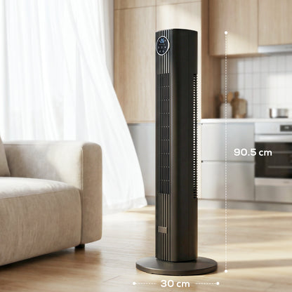 HOMCOM 28dB Tower Fan for Bedroom, 26 ft/s Velocity Standing Cooling Fan with 80Â° Oscillating, 12 Speeds, LED Display, 4 Modes, 12H Timer, Remote Control, 36 inch, Black