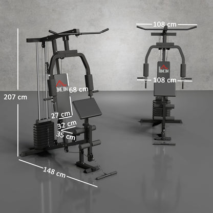 HOMCOM Multi Gym Equipment, 45KG Weight Stack, Chest Press, Butterfly Press & Leg Developer for Strength Training