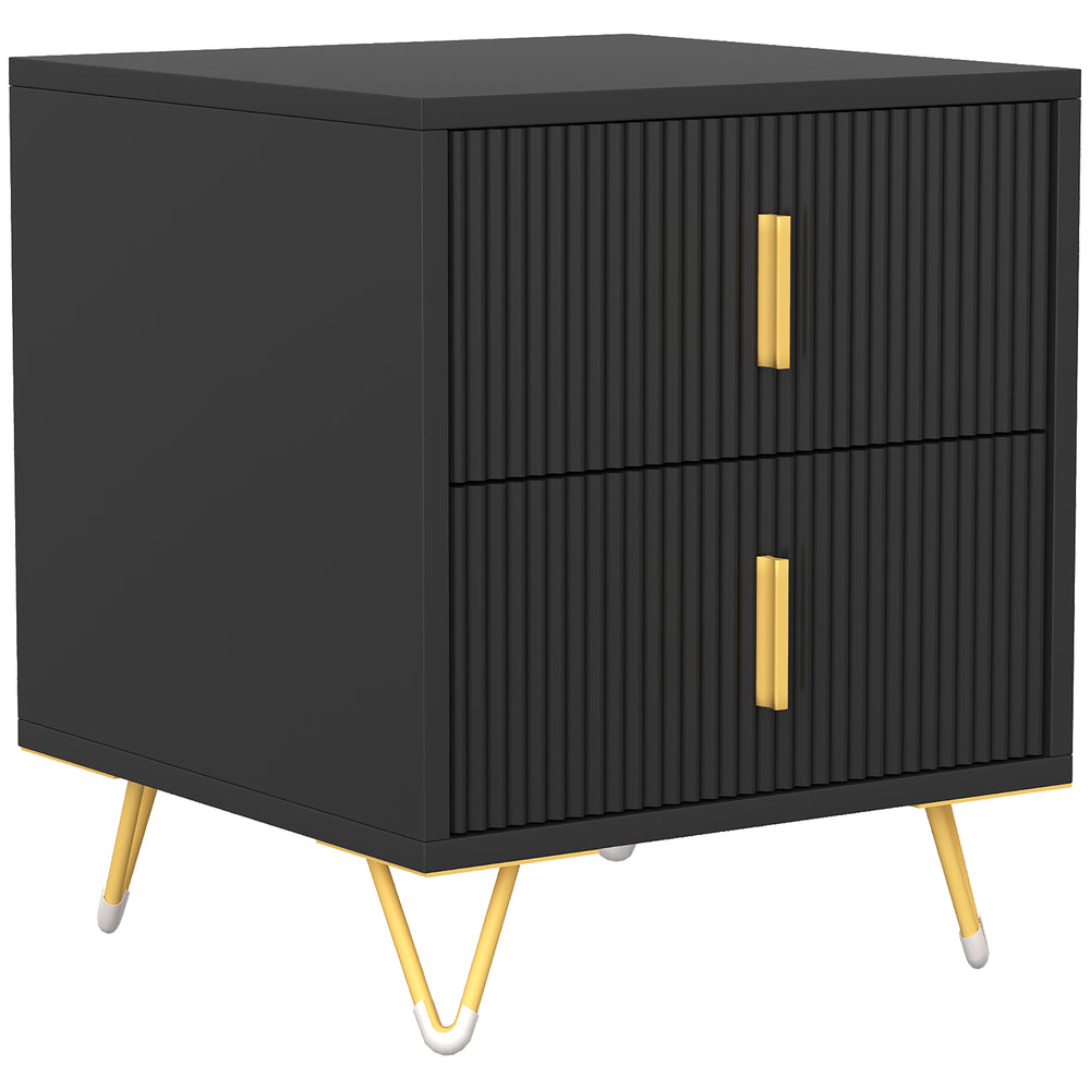 HOMCOM Elegant Fluted Bedside Table - Black/Gold-Tone