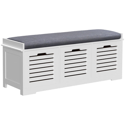 HOMCOM 3-Drawer Shoe Storage Bench - White