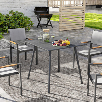 Outsunny Square Garden Table with Slat Top, Steel Frame, Outdoor Table for 4 Person, 80 x 80 x 74 cm, Grey