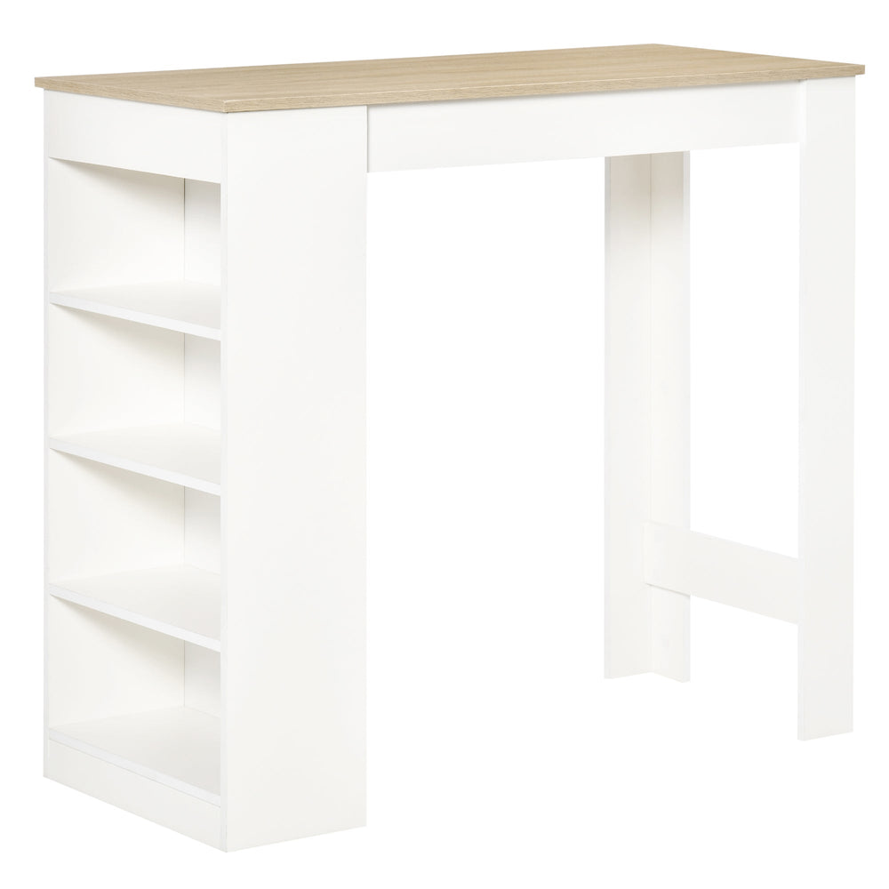 HOMCOM Bar Table, Dining Table with 4-Tier Storage Shelf for Breakfast Bar, Kitchen, Dining Room, Living Room, Natural