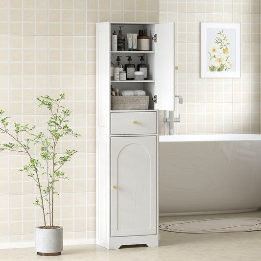 HOMCOM Tall Bathroom Cabinet with Arched Doors - White
