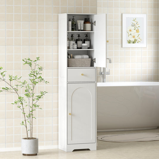 HOMCOM Tall Bathroom Cabinet with Arched Doors - White