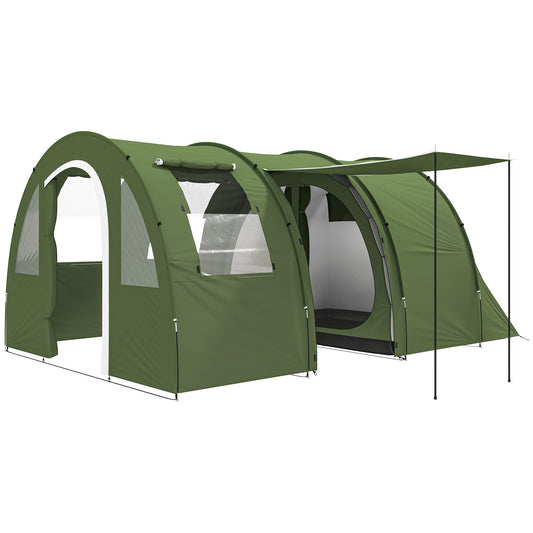 Outsunny 5-6 Man Camping Tent with 2 Room, Floor and Carry Bag - Green