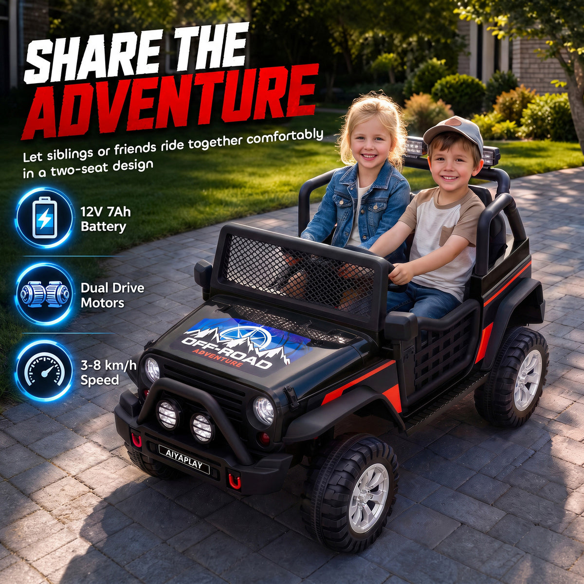 AIYAPLAY 12V Kids Electric Ride on Car with 2 Motors, Remote Control, Soft Start, Four-Wheel Suspension, Seat Belt