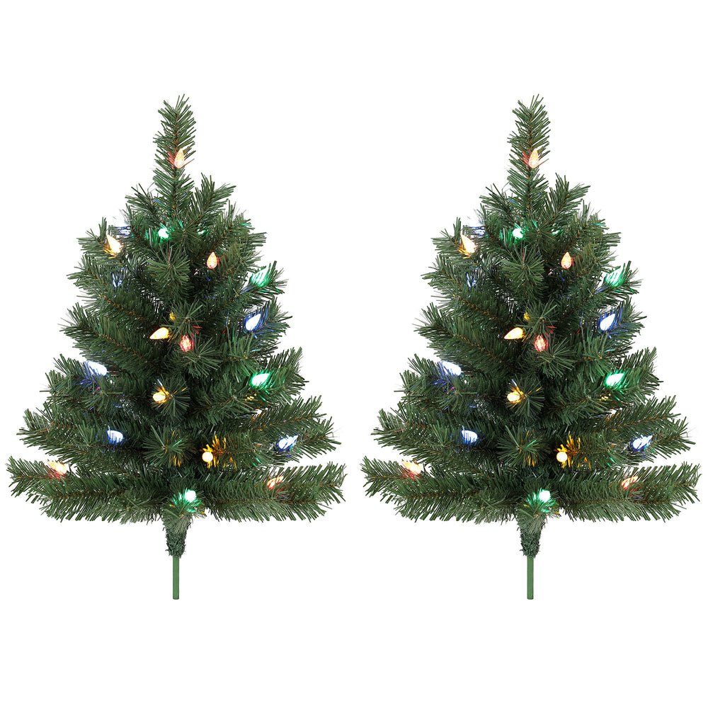 HOMCOM 60 cm Prelit Christmas Tree, 2 Packs Artificial Christmas Trees with 60 Colourful LED Lights, 130 Tips, Green