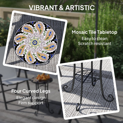 Outsunny Mosaic Garden Table, 35.5 cm Round Outdoor Table with Shelf, Ceramic Tile Top, Small Garden Side Table Bistro Table End Table Plant Stand for Indoor, Patio, Balcony, Orange
