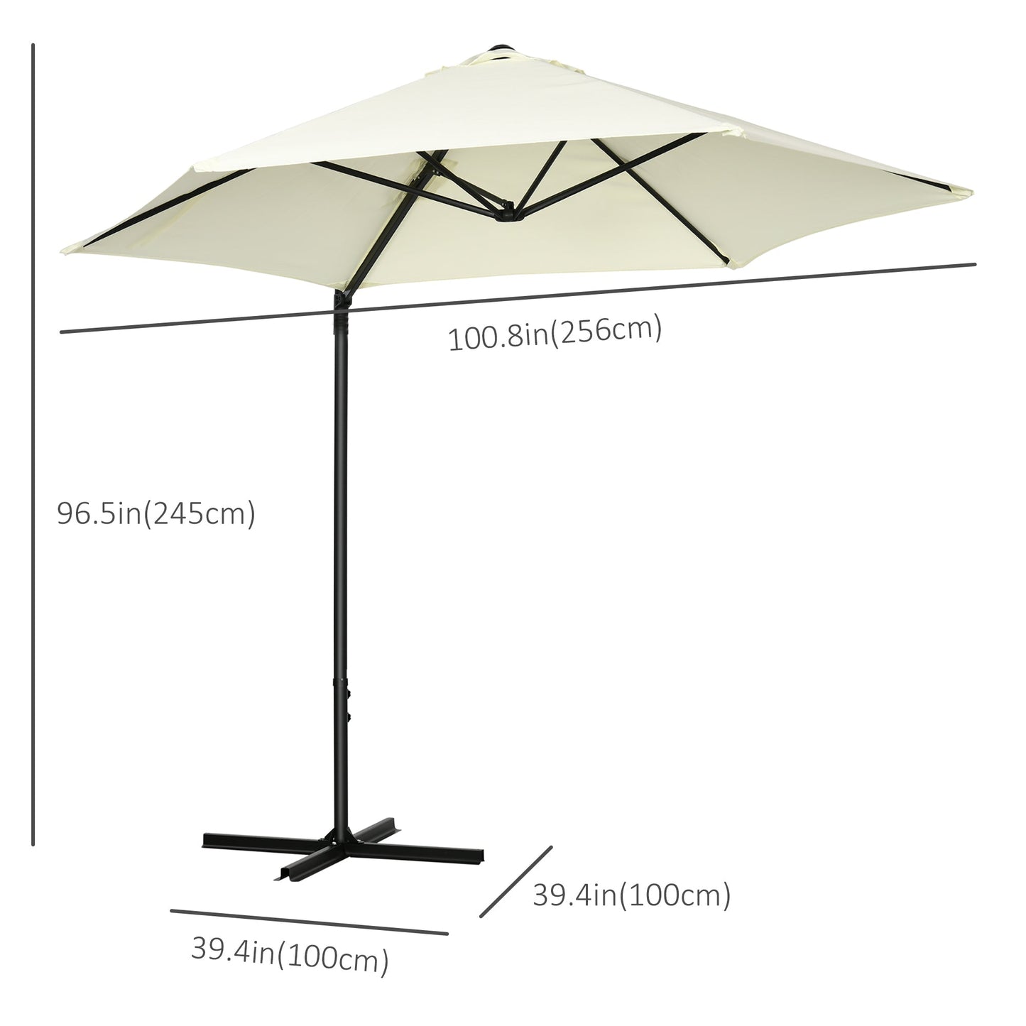 Outsunny 2.5M Garden Cantilever Parasol, Offset Roma Patio Umbrella Hanging Sun Shade Canopy Shelter with 360 Rotation and Cross Base, Beige