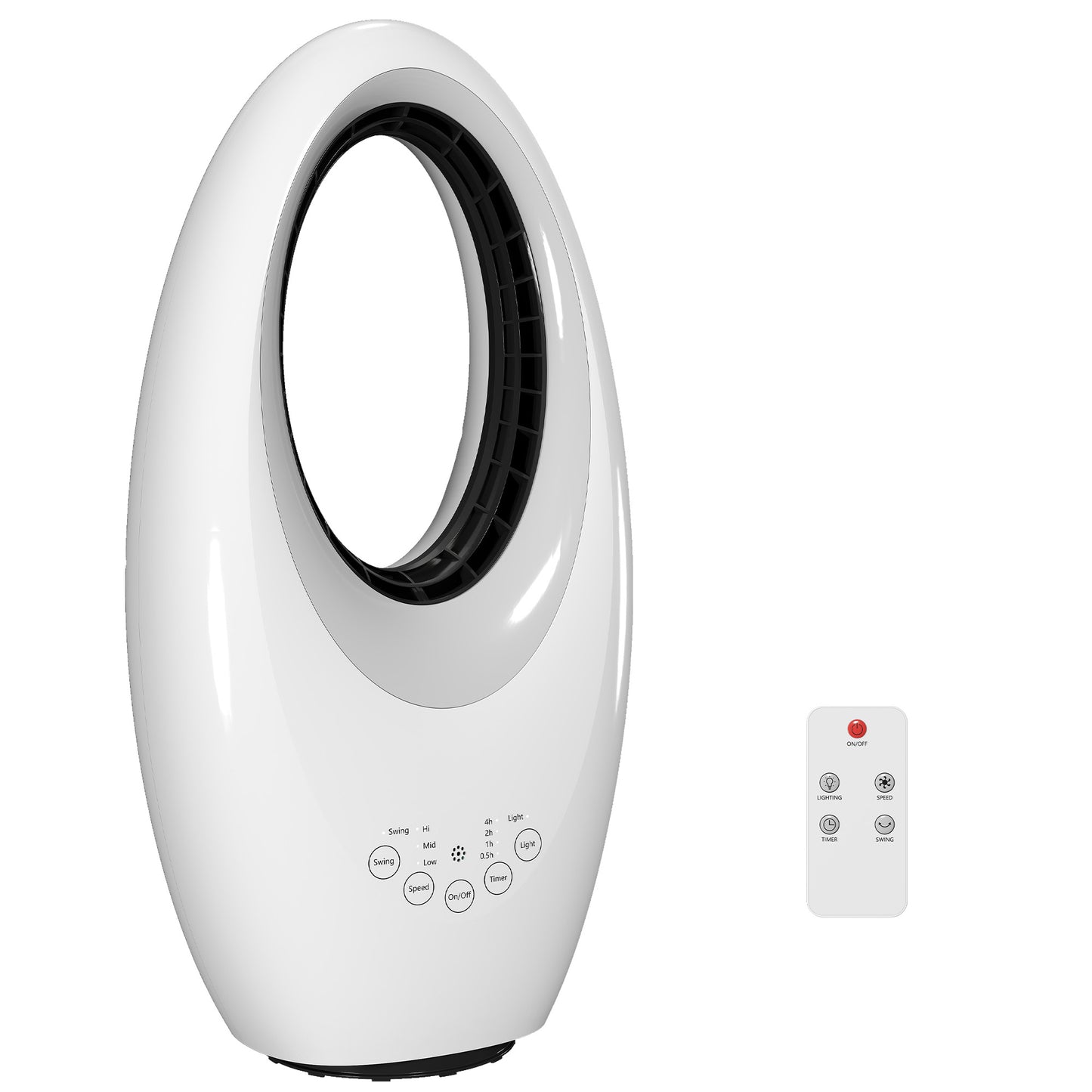 HOMCOM Bladeless Tower Fan, 36dB Standing Cooling Fan with 60° Oscillating, LED Lights, 3 Speeds, 7.5H Timer, Remote Control