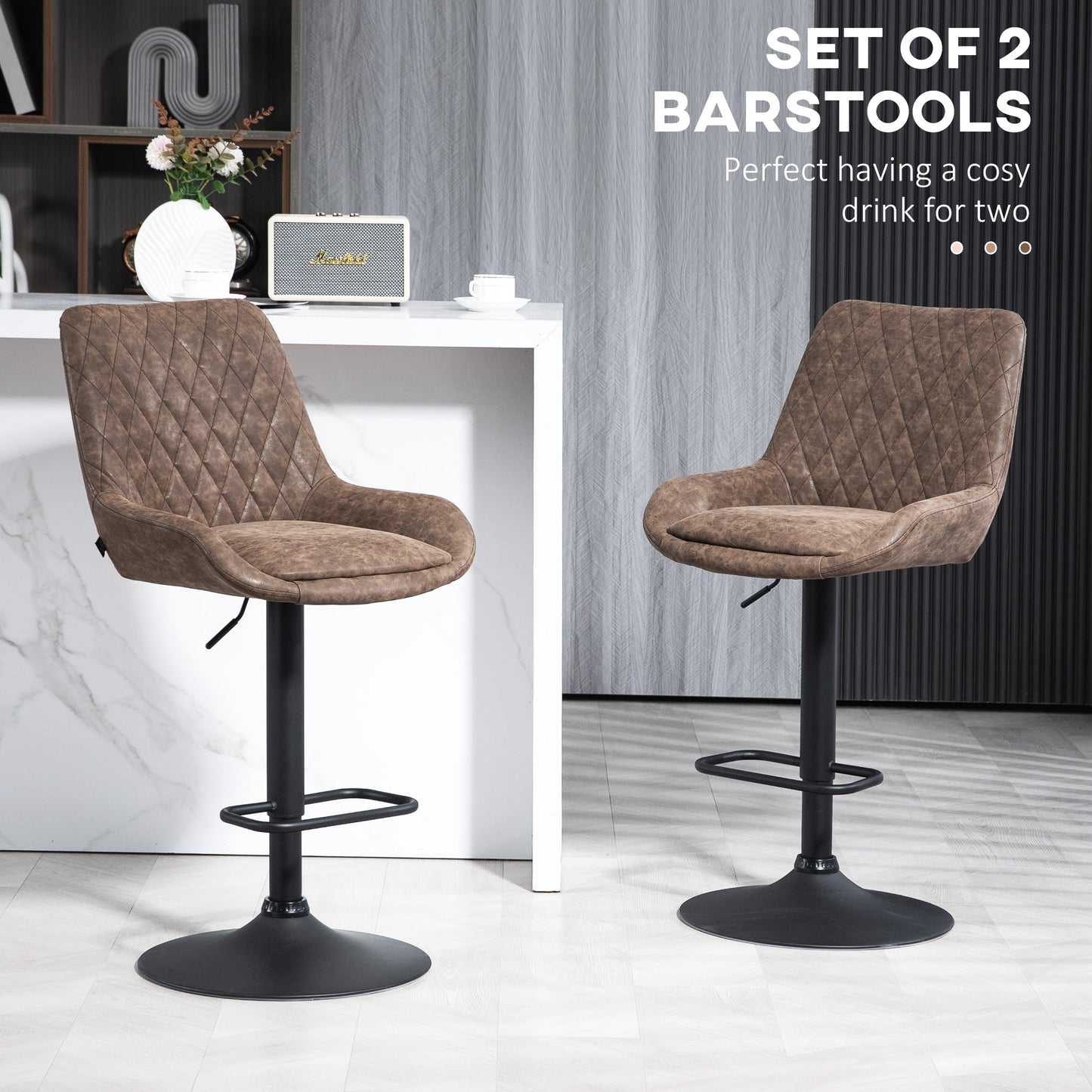 HOMCOM Adjustable Faux Leather Retro Bar Stools For Home Use, Brown