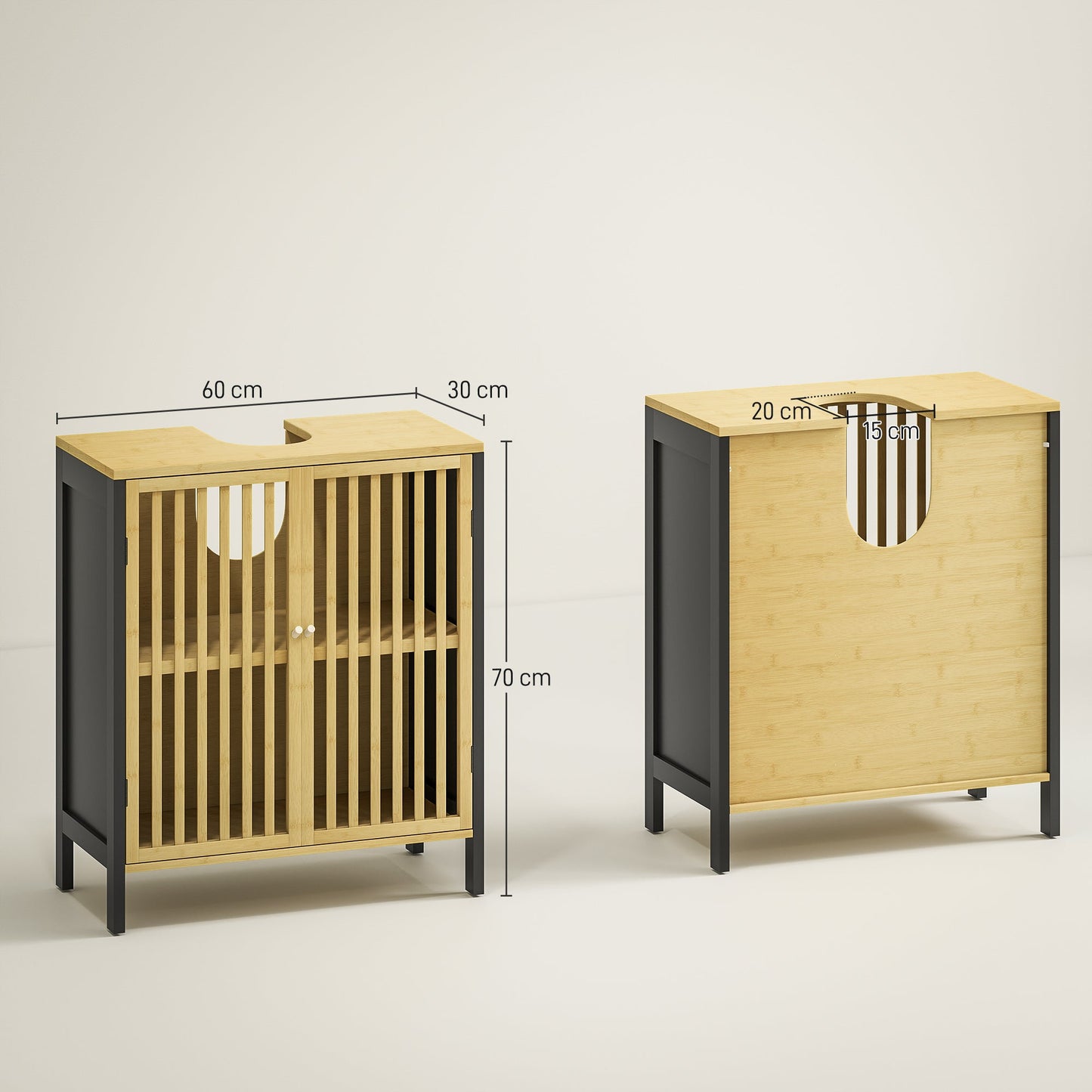 HOMCOM Bamboo-Blend Retro Cut-Out Under Sink Cabinet