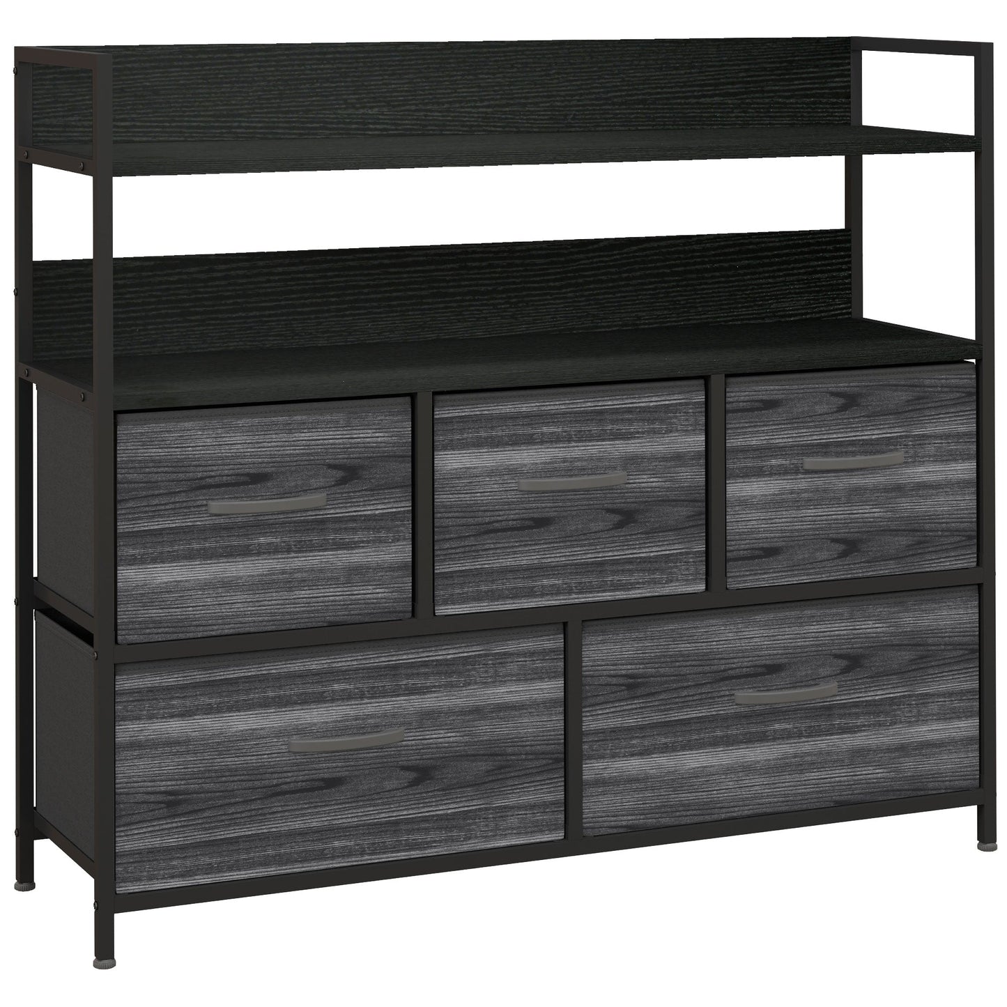 HOMCOM Rustic Chest of Five Fabric Drawers - Black