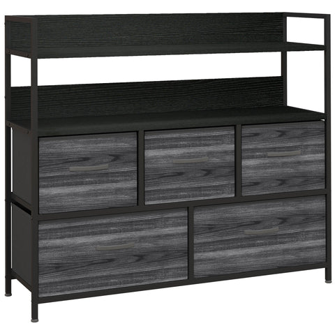 HOMCOM Rustic Chest of Five Fabric Drawers - Black