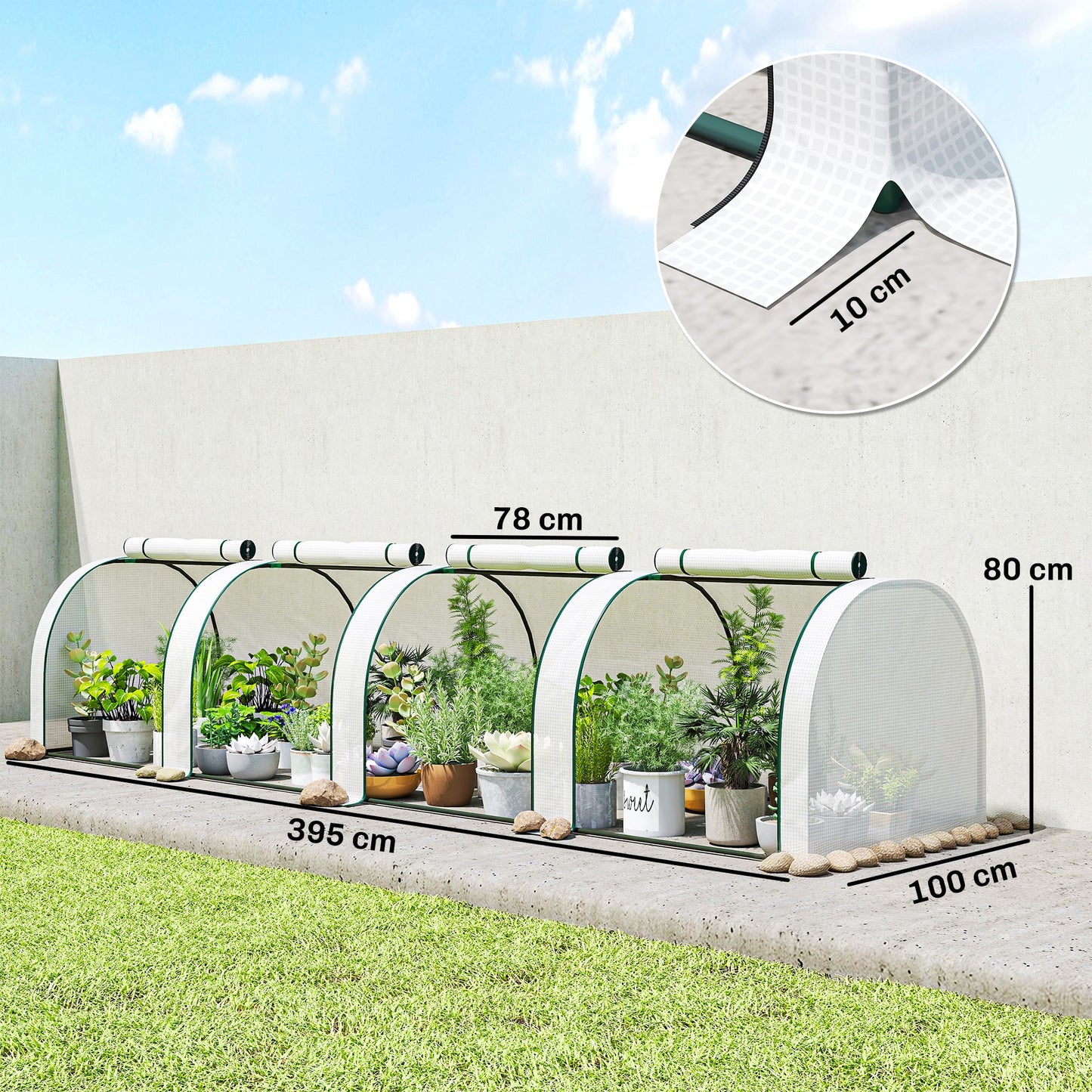 Outsunny 395  x 100 cm Low Tunnel Greenhouse - White