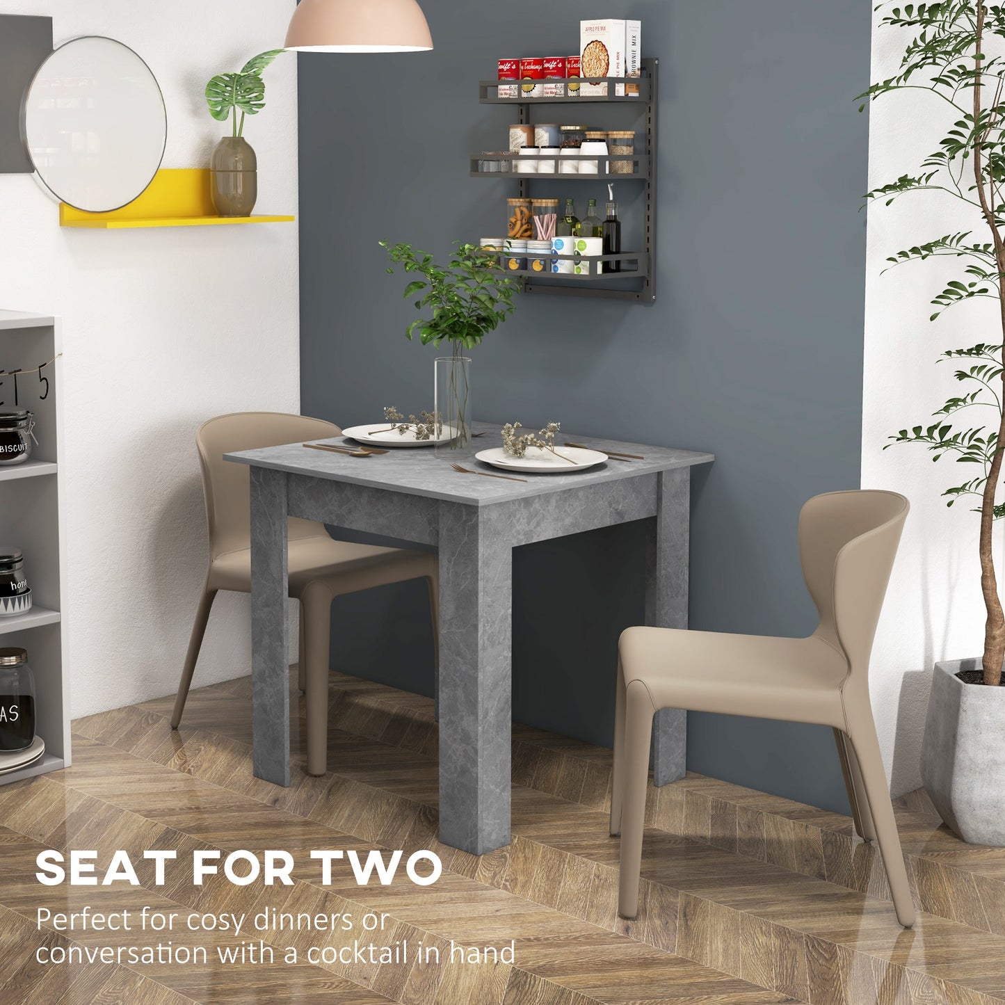 HOMCOM Square Dining Table, Modern Small Dining Table with Faux Cement Effect, Space Saving, Non-slip Foot Pads, Cement Grey