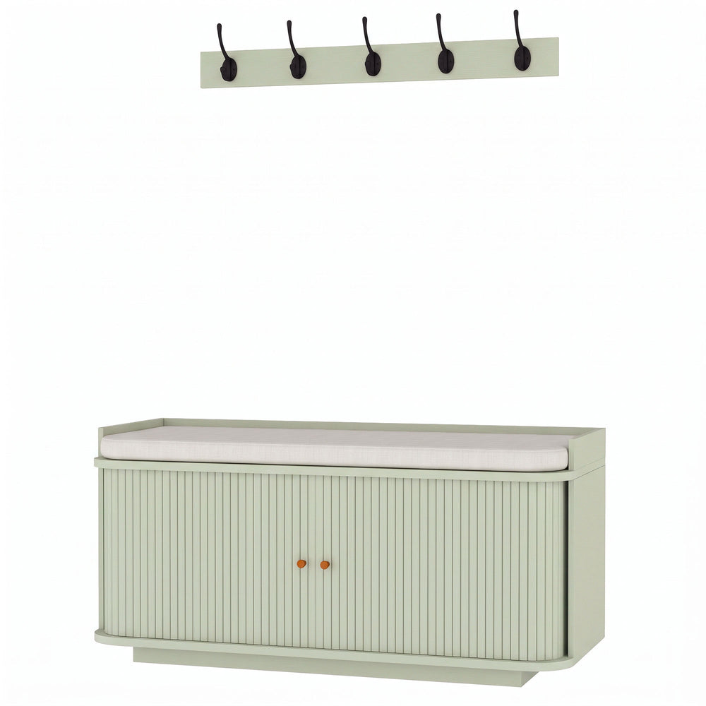 HOMCOM Hallway Storage Unit, Hallway Furniture Set with Shoe Storage Cabinet and 5 Hooks Coat Rack, Light Green