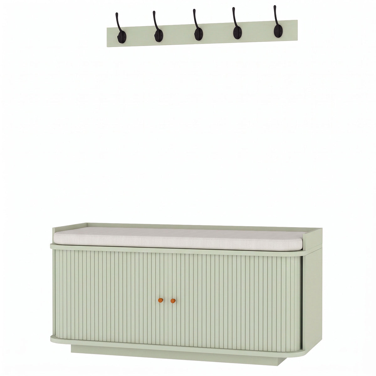 HOMCOM Hallway Storage Unit, Hallway Furniture Set with Shoe Storage Cabinet and 5 Hooks Coat Rack, Light Green