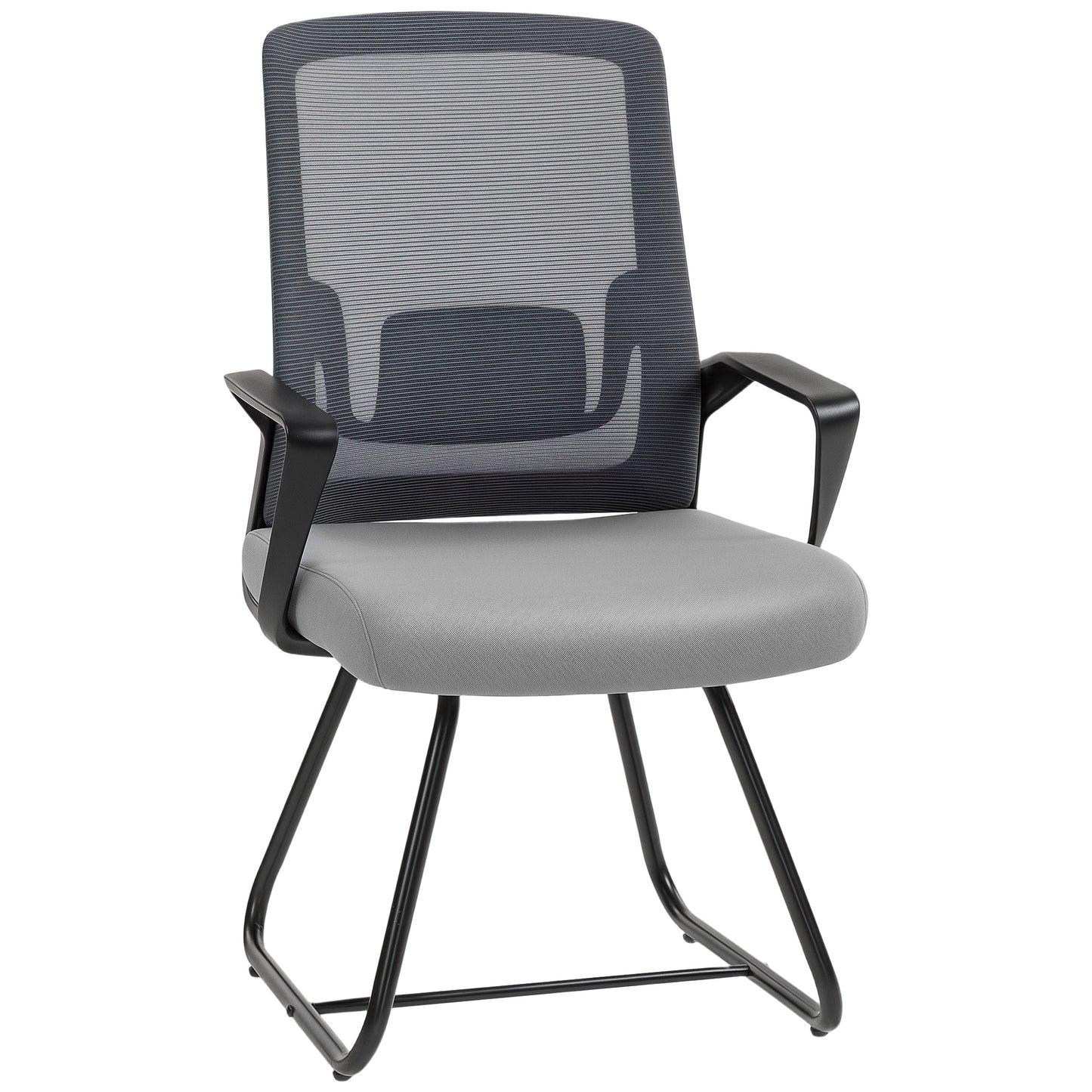 HOMCOM Desk Chair No Wheels, Office Chair with Mesh Back, Lumbar Support, Metal Base for Waiting Room, Conference Room, Dark Grey