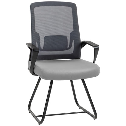 HOMCOM Desk Chair No Wheels, Office Chair with Mesh Back, Lumbar Support, Metal Base for Waiting Room, Conference Room, Dark Grey