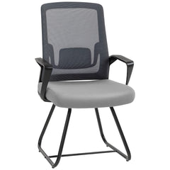HOMCOM Desk Chair No Wheels, Office Chair with Mesh Back, Lumbar Support, Metal Base for Waiting Room, Conference Room, Dark Grey