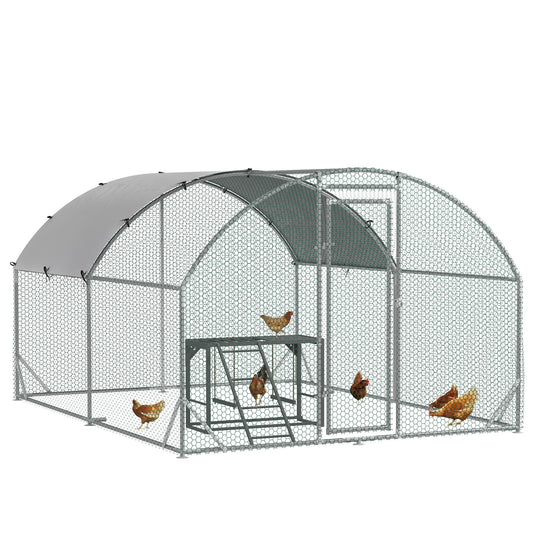 PawHut Walk In Chicken Run with Chicken Activity Shelf and Cover, 2.8 x 3.8 x 2m