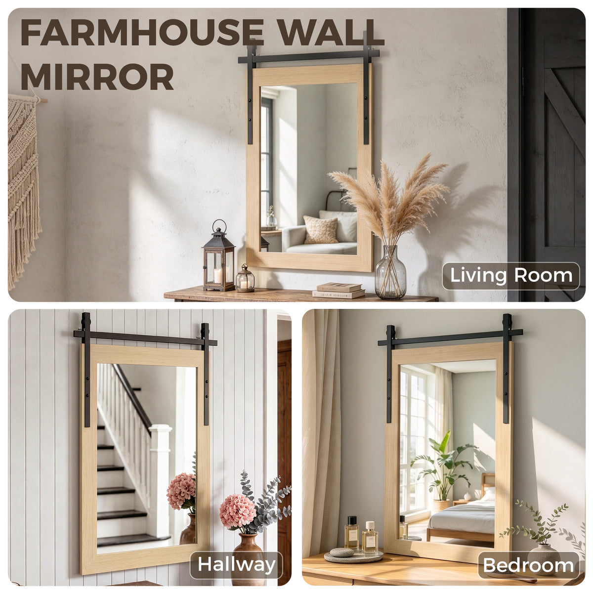 HOMCOM 110 x 66 cm Rectangle Mirror, Farmhouse Wall Mirror for Living Room, Bedroom, Hallway, White Oak