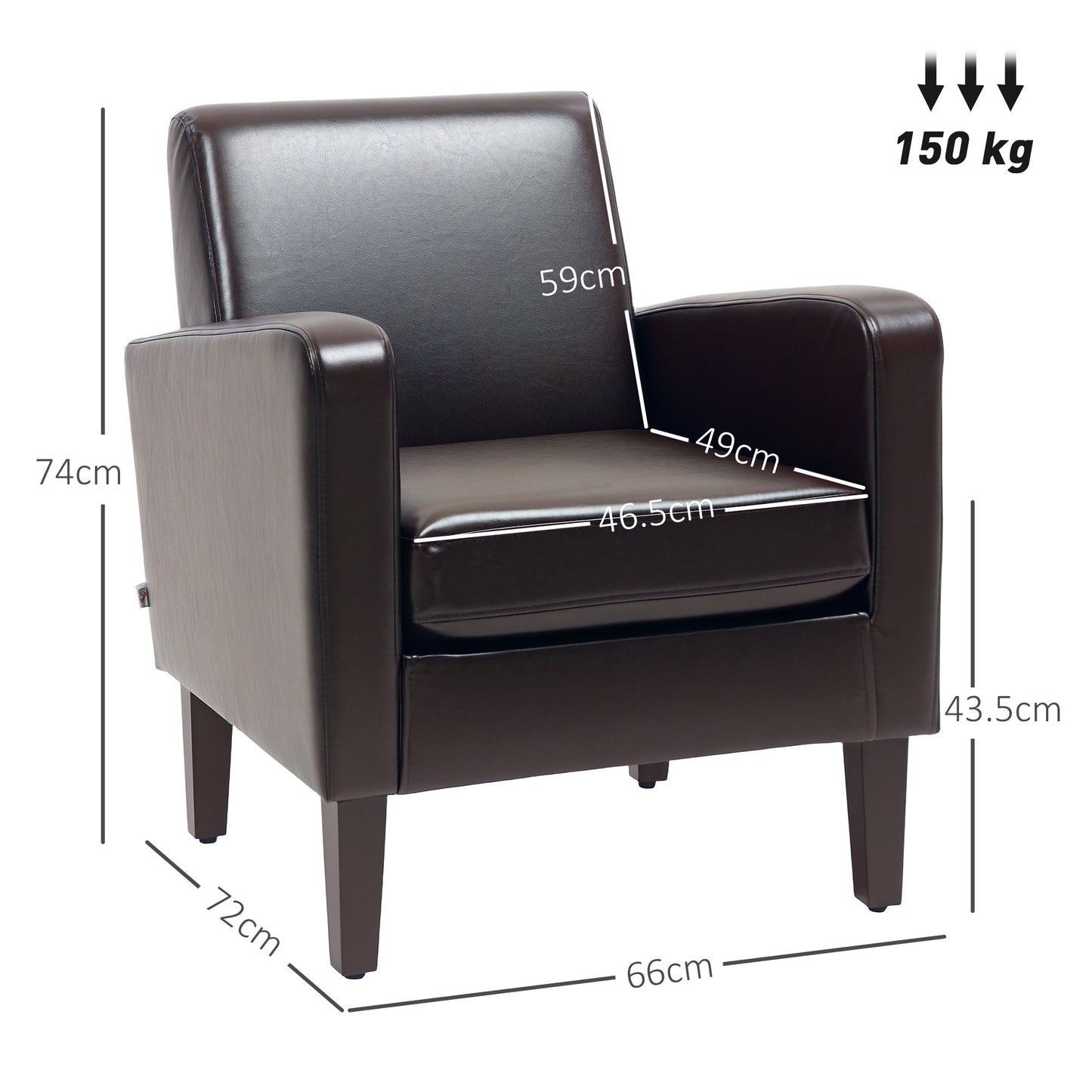 HOMCOM Faux Leather Simple Armchair - Brown