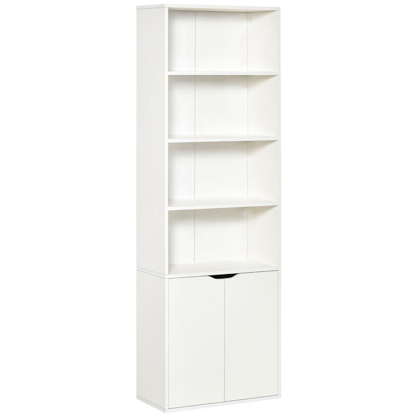 HOMCOM 6-Tier Tall Bookcase, Bookshelf with 4 Open Shelves and Double Door Storage Cabinet, Freestanding Display Rack for Living Room, Bedroom, Home Office, Study, 59 x 29 x 180cm, White