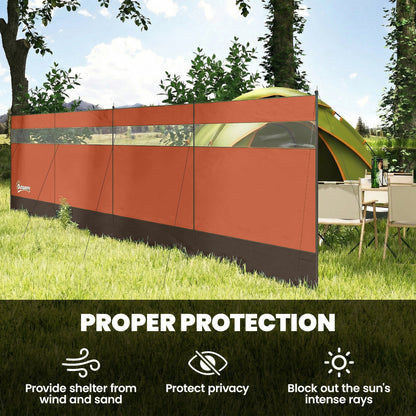 Outsunny Camping Windbreaker with Clear Windows and Steel Poles, for Beach Caravan Campervan, 725 x 140cm, Orange