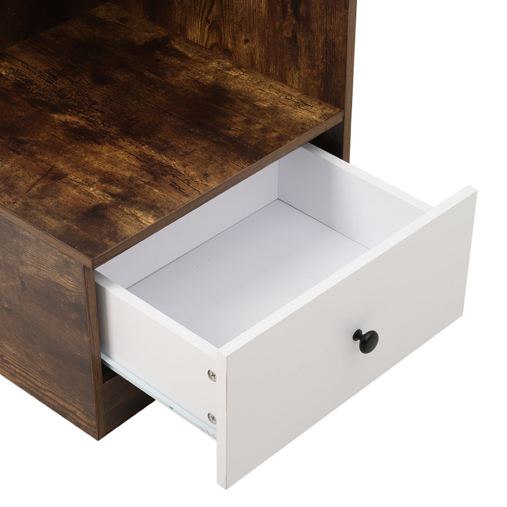 Urban Style Bedside Table with Drawer and Open Shelf Wooden Nightstand