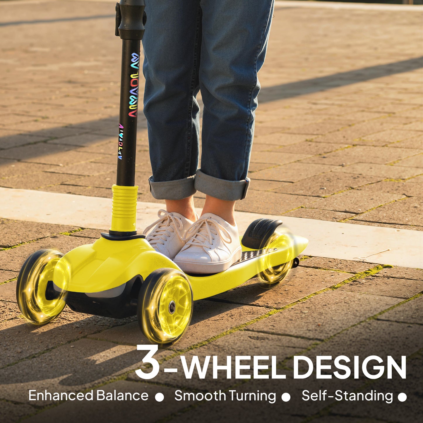 AIYAPLAY Three-Wheel Foldable Electric Scooter for Kids Aged 6-10 Years, Yellow