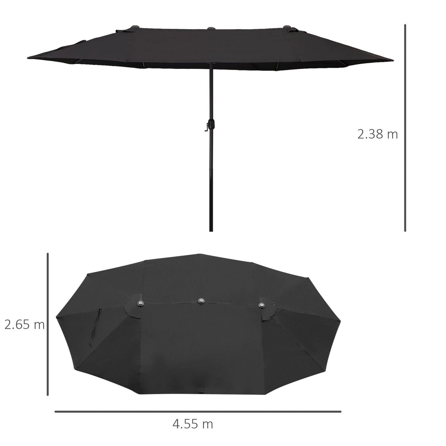 Outsunny 4.6m Double Garden Parasol - Black