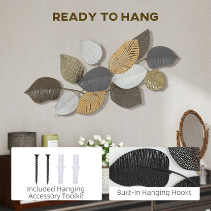 HOMCOM Metal Wall Art, Modern Hanging Wall Decor with Unique Leaf Design for Living Room Bedroom Entryway