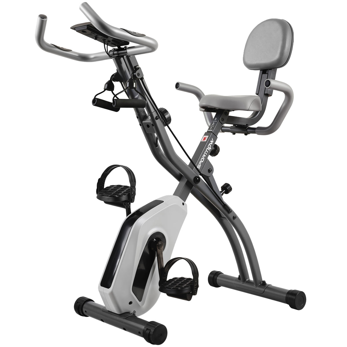 SPORTNOW 4-In-1 Folding Exercise Bike with Resistance Bands, Bluetooth App, 8-Level Magnetic Resistance, LCD Display, Grey