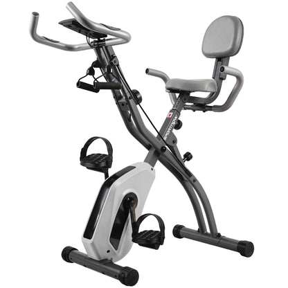 SPORTNOW 4-In-1 Folding Exercise Bike with Resistance Bands, Bluetooth App, 8-Level Magnetic Resistance, LCD Display, Grey