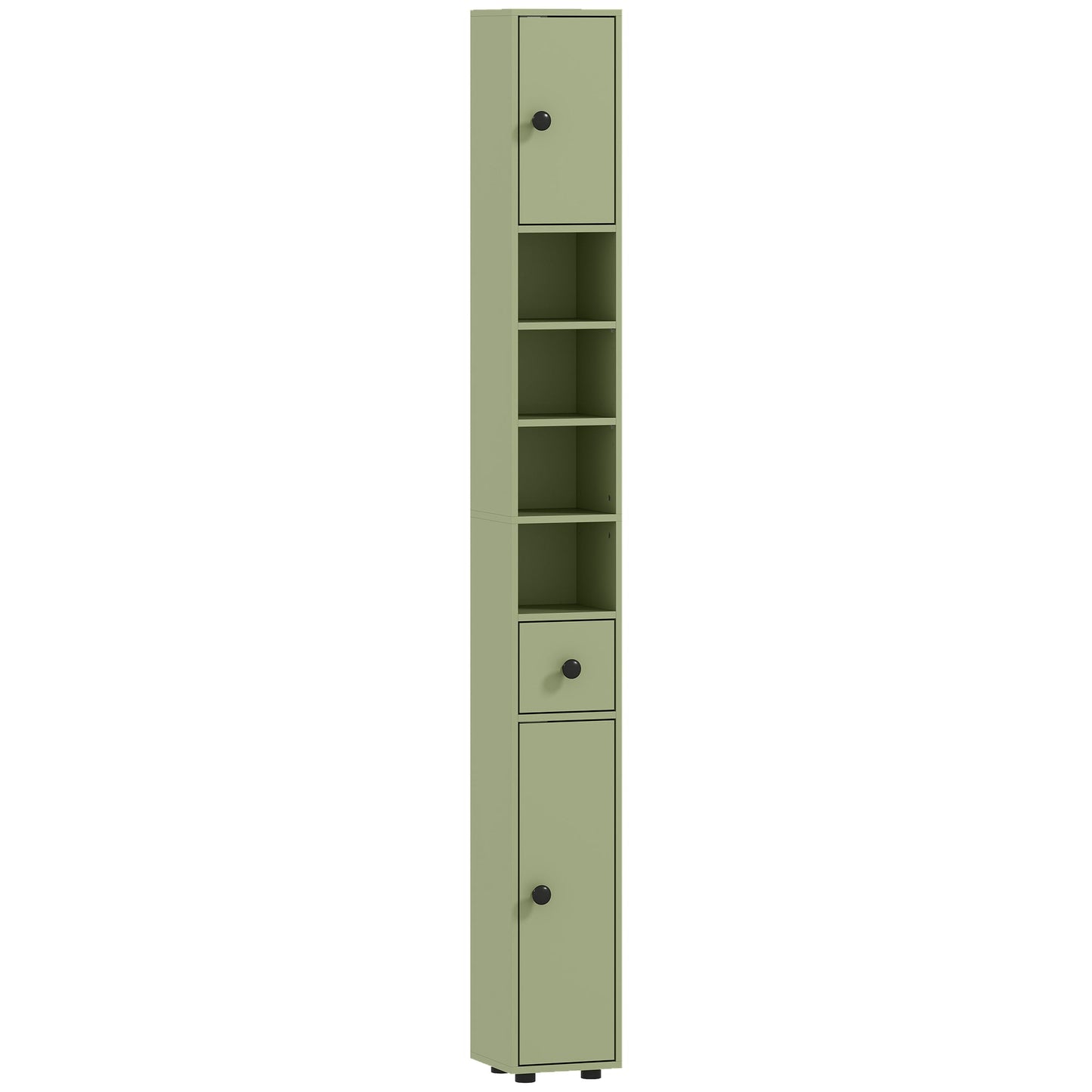 kleankin 180cm Slim Bathroom Cabinet, with Drawer, Shelves and Cupboards - Green