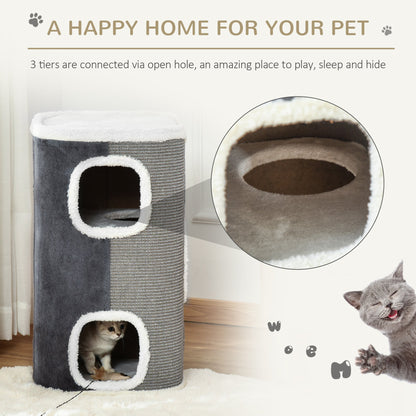 PawHut Cat Barrel Scratching Post Cat Tree for Indoor Cats Kitten Climbing Frame Pet Play Tower Soft Plush & Lamb Fleece Grey