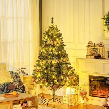 HOMCOM 6' Artificial Prelit Christmas Trees Holiday D√É¬©cor with Warm White LED Lights, Decoration, Banner, Tag, Ball
