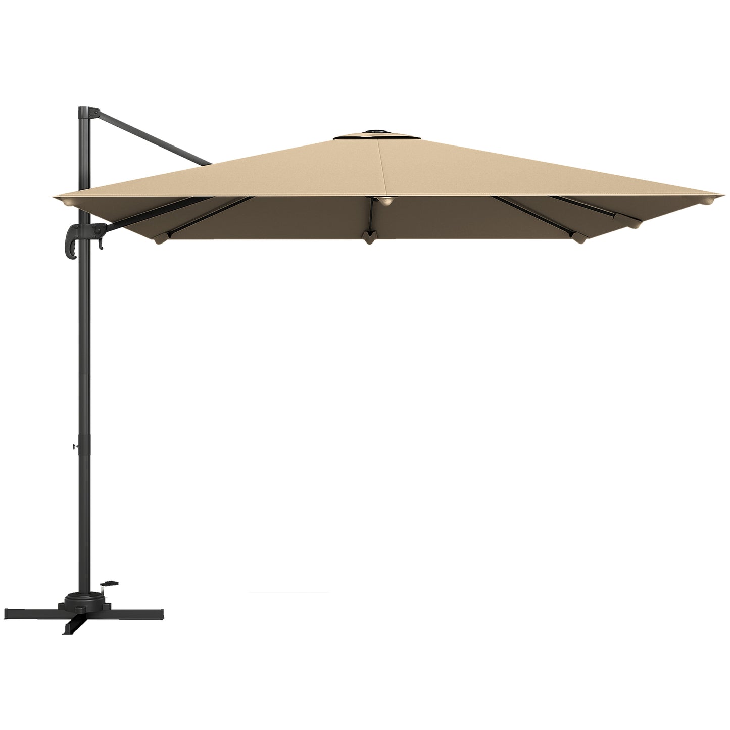 Outsunny 3 x 3 m Cantilever Parasol, Square Patio Umbrella with Crank Handle, Cross Base, Tilt, 360° Rotation, Khaki
