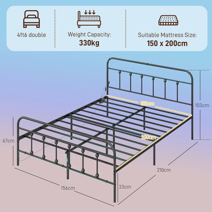 HOMCOM King Bed Frame with LED Lights and Charging Station, Metal Platform Bed Frame with Under Bed Storage, Black