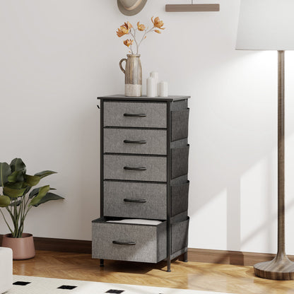 HOMCOM Chest of Five Fabric Drawers - Charcoal Grey