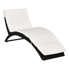 Outsunny Folding Sun Lounger, PE Rattan Garden Lounger Chair with Soft Padded Cushion, Ergonomic Curved Design Sun Bed for Balcony, Garden, Black